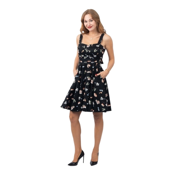 Black A-line Seafood Pattern Mini Sundress with Square Neck for Night Out - Picture 3 of 6